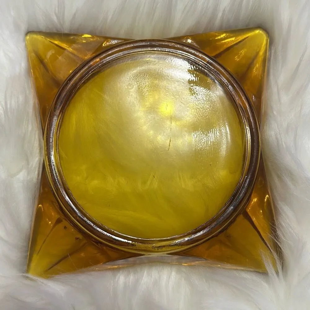 Vintage Retro Pointed Square Yellow Glass Ashtray Mid-Century Modern